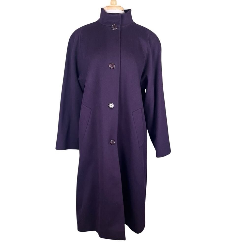 Jones New York Wool Overcoat Women Large Plum Burgundy Long Quiet Luxury Classic
